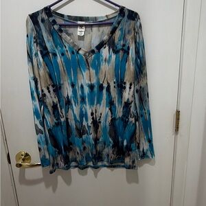 Sew In Love Blue and Black Tie-Dye Long Sleeve Top